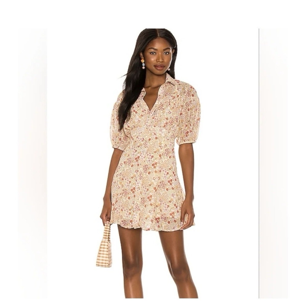 Free People Bonnie Dress Size Small Floral Print Mesh Lined Orange Yellow Grad